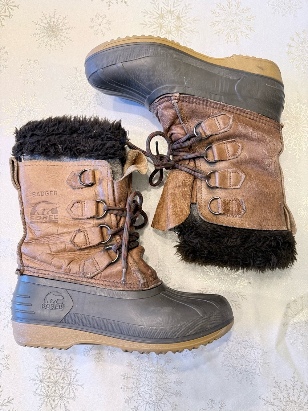 VINTAGE Sorel Badger Warm Winter Snow Boots Insulated Leather Waterproof Women 6